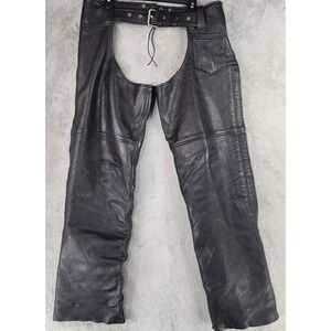Unik Ultra Chaps Unisex Medium Black Leather Side Zip Motorcycle Biker Gear